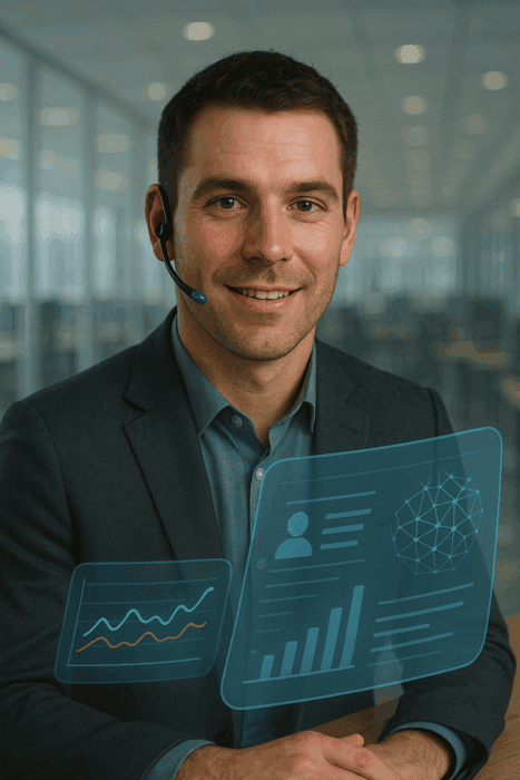 AI-generated illustration of professional call centre agent