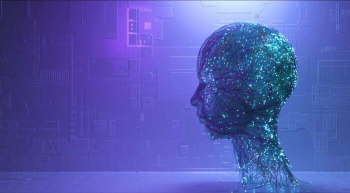 Futuristic digital human head illustration representing AI-driven customer support and communication solutions for businesses.