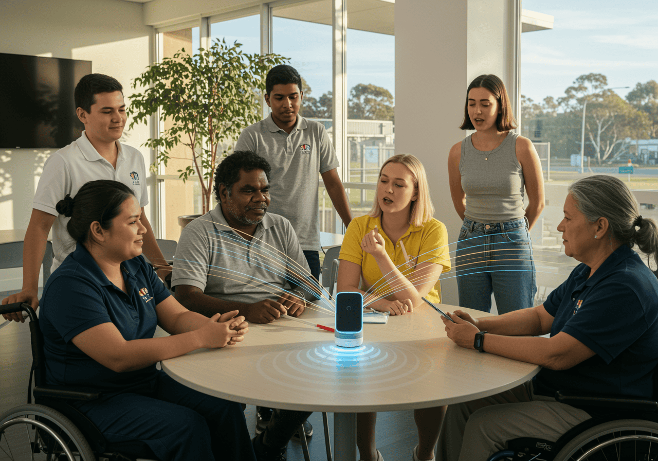 AI Dial facilitating diverse team conversations with voice recognition.
