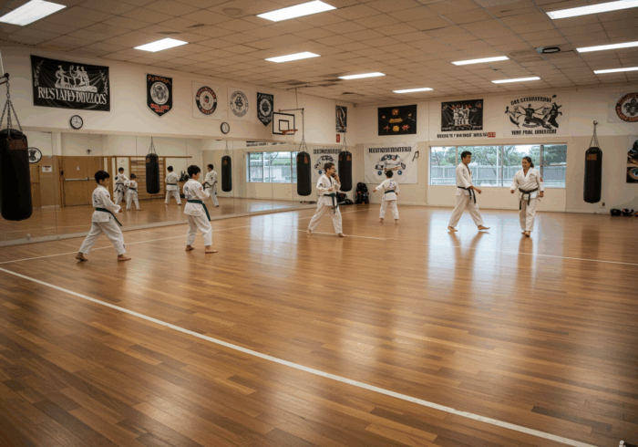 Professional martial arts dojo with students training, Australian martial arts school for all ages