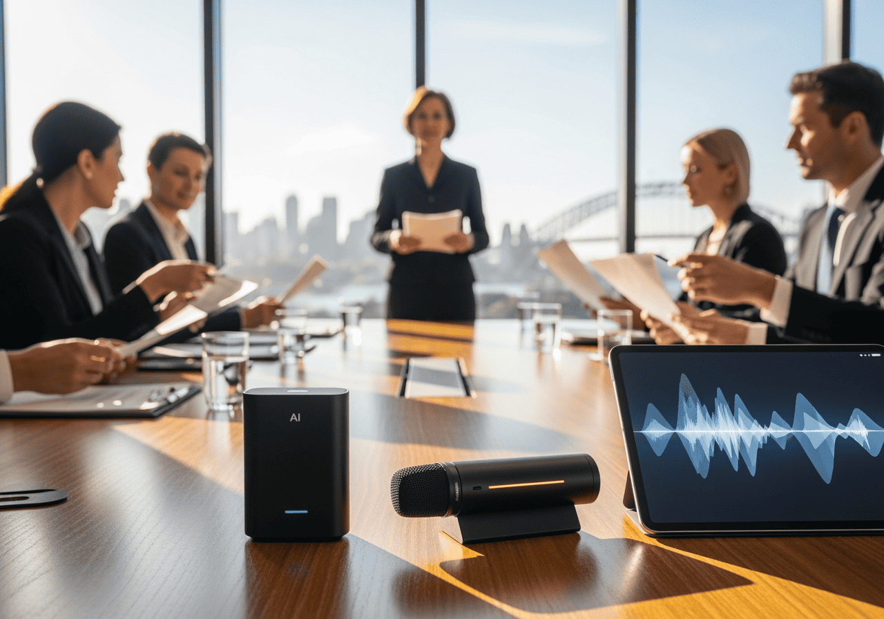 AI Dial virtual meeting tools with microphones and audio devices for business conference calls and seamless virtual communication in Australia.