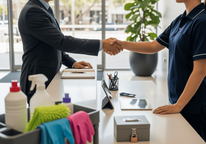 Professional handshake between two colleagues in a business office setting, symbolising partnership and collaboration.
