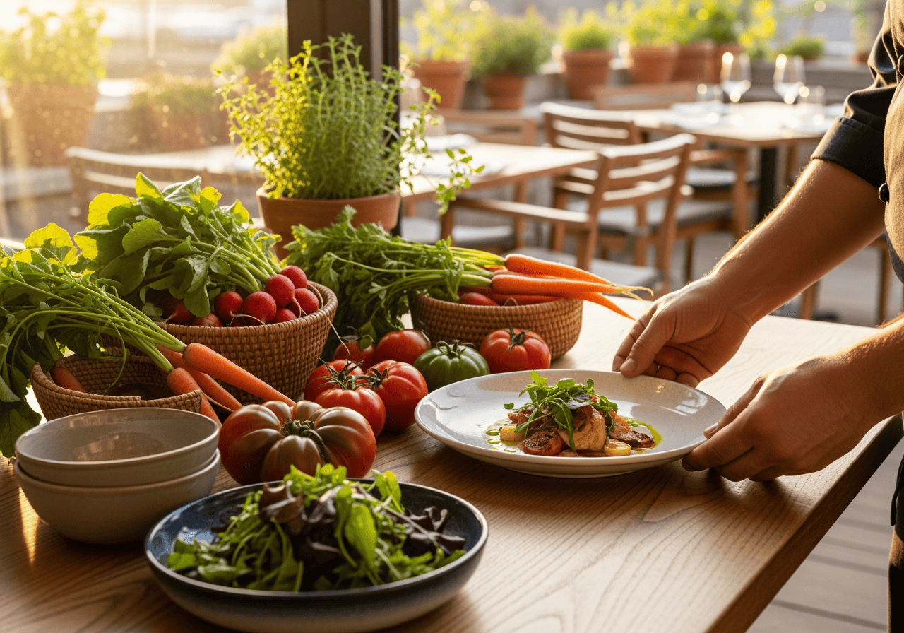 Vegetables, salad, organic produce, healthy eating, restaurant dining, fresh ingredients, food presentation, culinary ingredients, farm-to-table, wholesome meal.