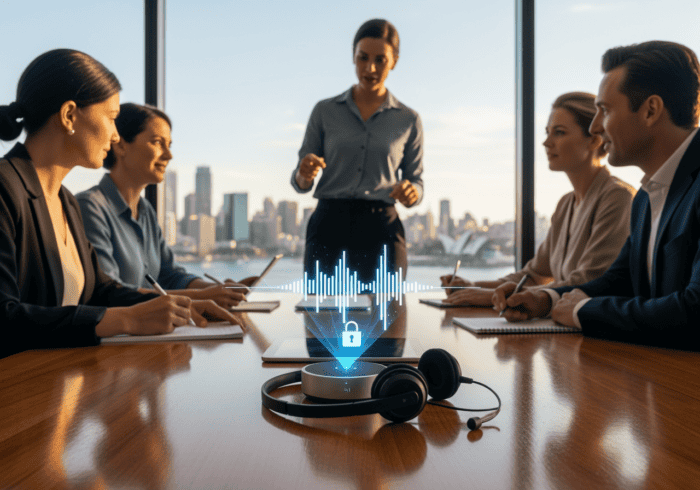 AI-powered communication tools for business meetings, featuring secure voice encryption and efficient virtual conferencing solutions.
