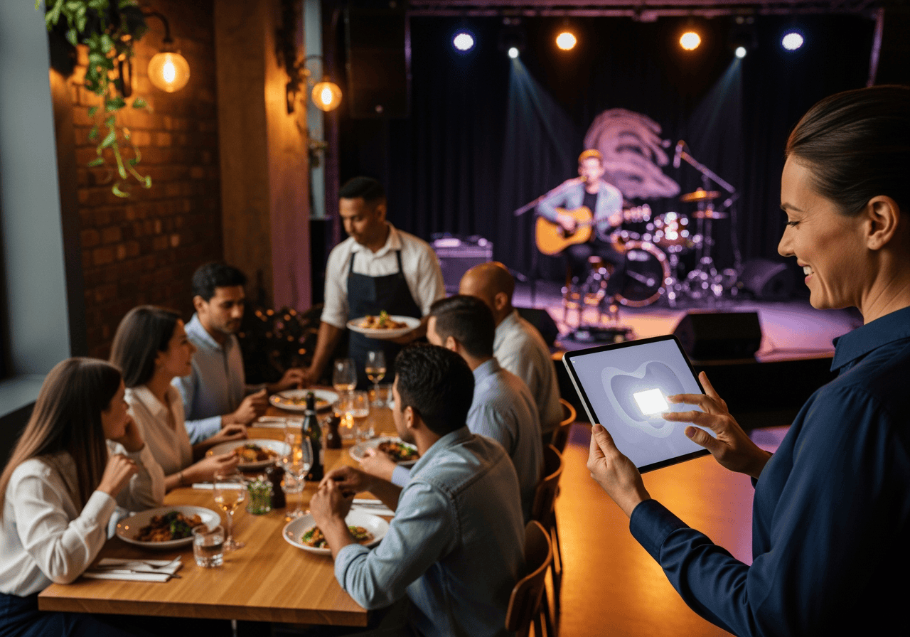 Experience live music with AI-powered event and restaurant engagement.