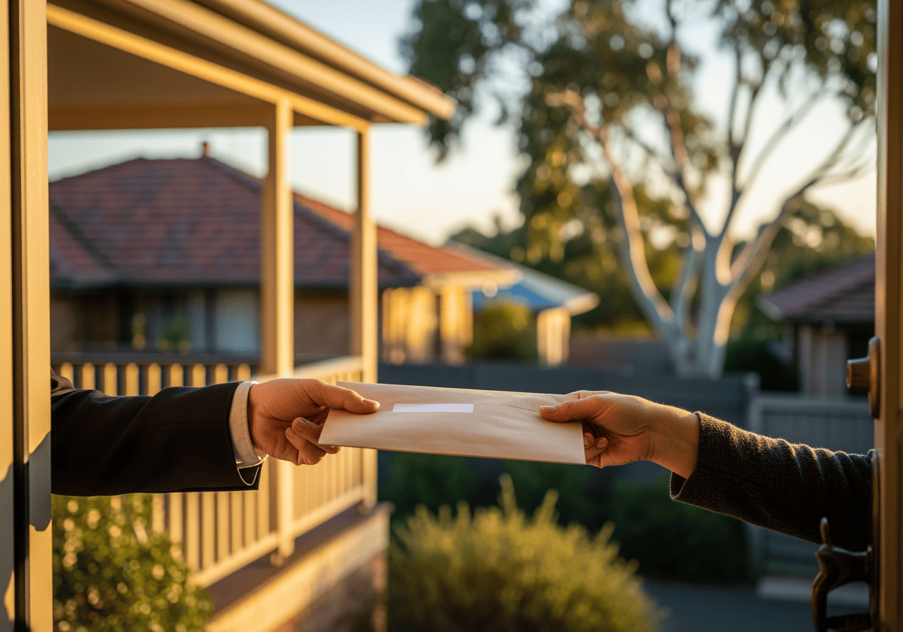 Engaging image of a hand delivering a parcel through a door, symbolising reliable courier services in Australia. Perfect for logistics, delivery, or courier-related content.