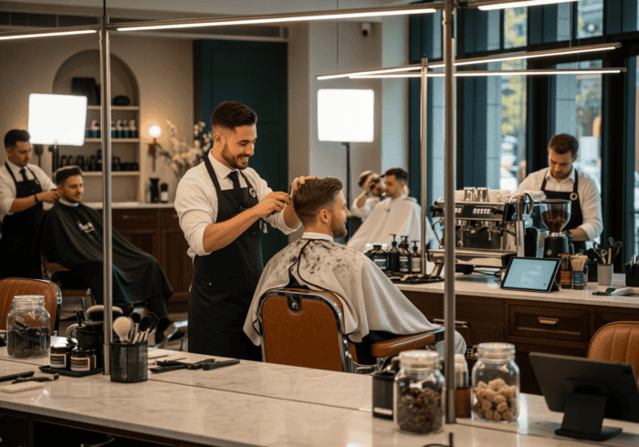 Man getting his hair cut in a barber shop