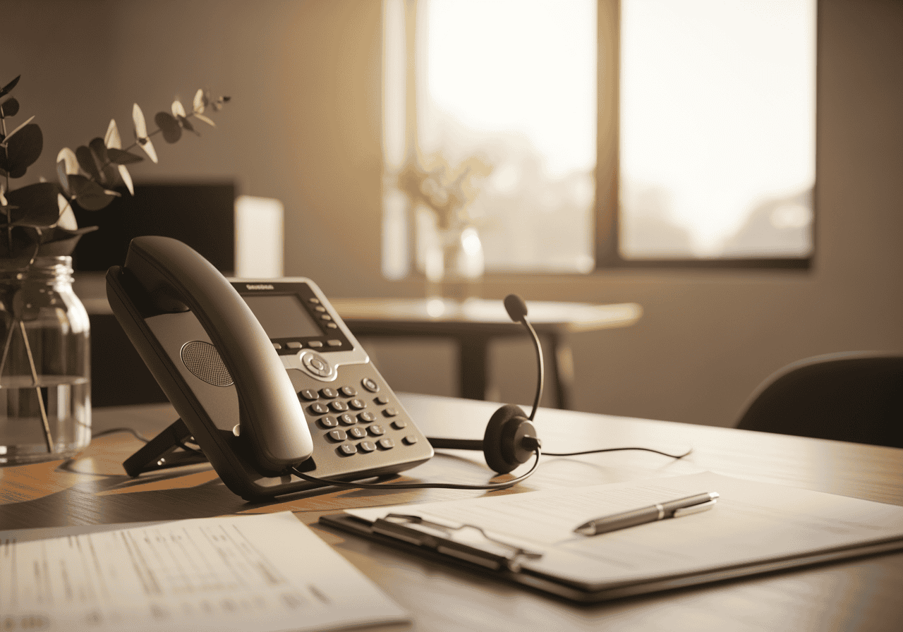 Quality office phone with headset on a desk, ideal for professional business communication and customer service in modern workplaces.