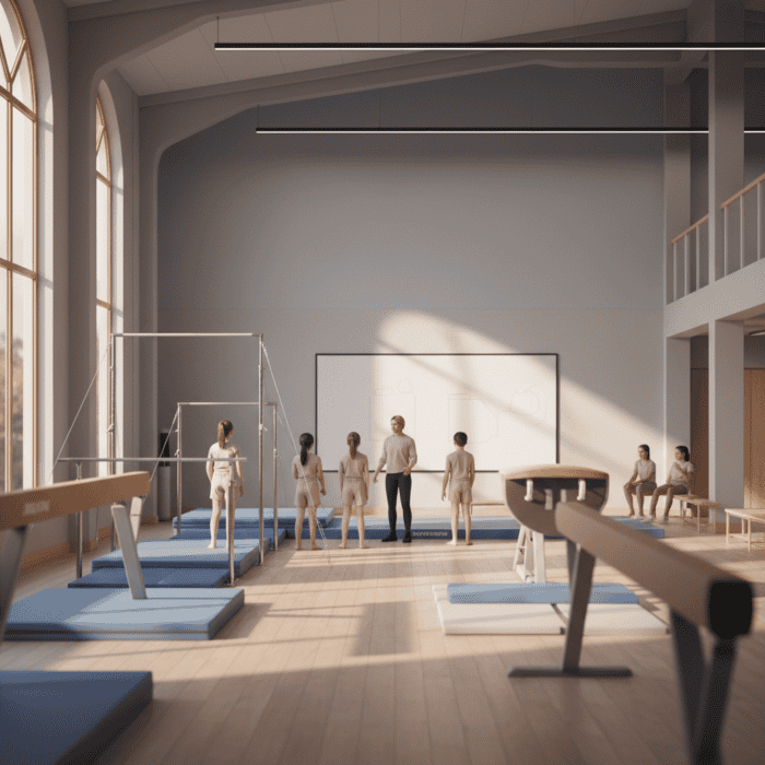 Group of people standing in a large room