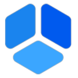 Blue hexagon logo on a black background