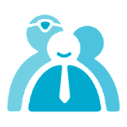 Blue and white icon of a man in a suit and tie