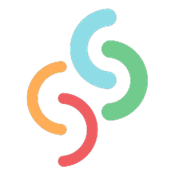 Black background with three different colored spirals