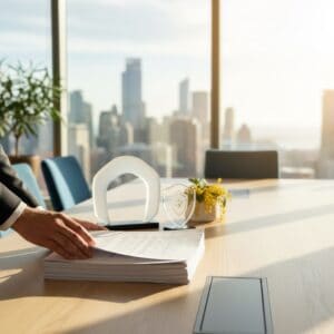 Person sitting at a table with a laptop and papers