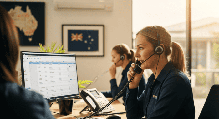 Customer support agents using headsets and computers at AiDial call center, providing professional telecommunication services for business communication solutions.