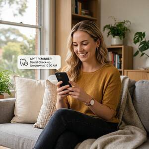 Woman using a smartphone for customer support with AI Dial, a leading AI-powered communication platform for efficient business customer service.