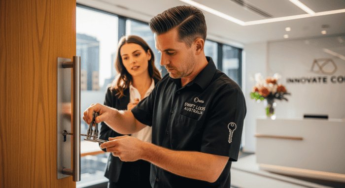 Two customer support professionals in a modern office, one using a tablet and the other observing, representing AI Dial's innovative customer service solutions in Australia.