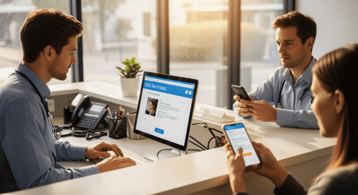 Business professionals engaging in a customer support meeting using computers and smartphones, showcasing AI-powered communication solutions for efficient client service.