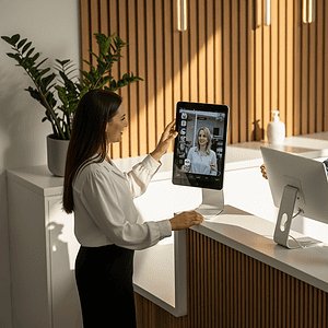 Friendly customer service team using computers and tablets at AiDial office for efficient communication and support.