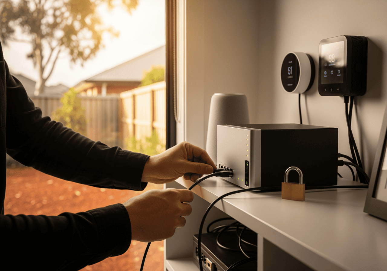 Person connecting a device to the AiDial smart home automation hub, showcasing IoT technology for seamless home control in Australia.